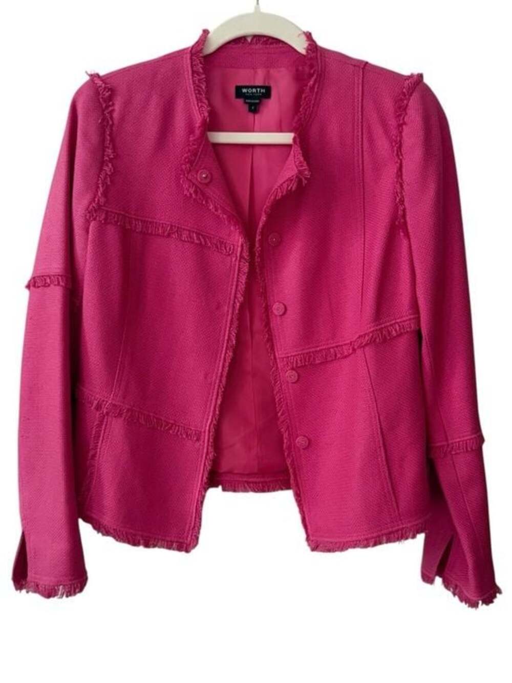 Worth Pink Fringed Collarless Jacket Size 2